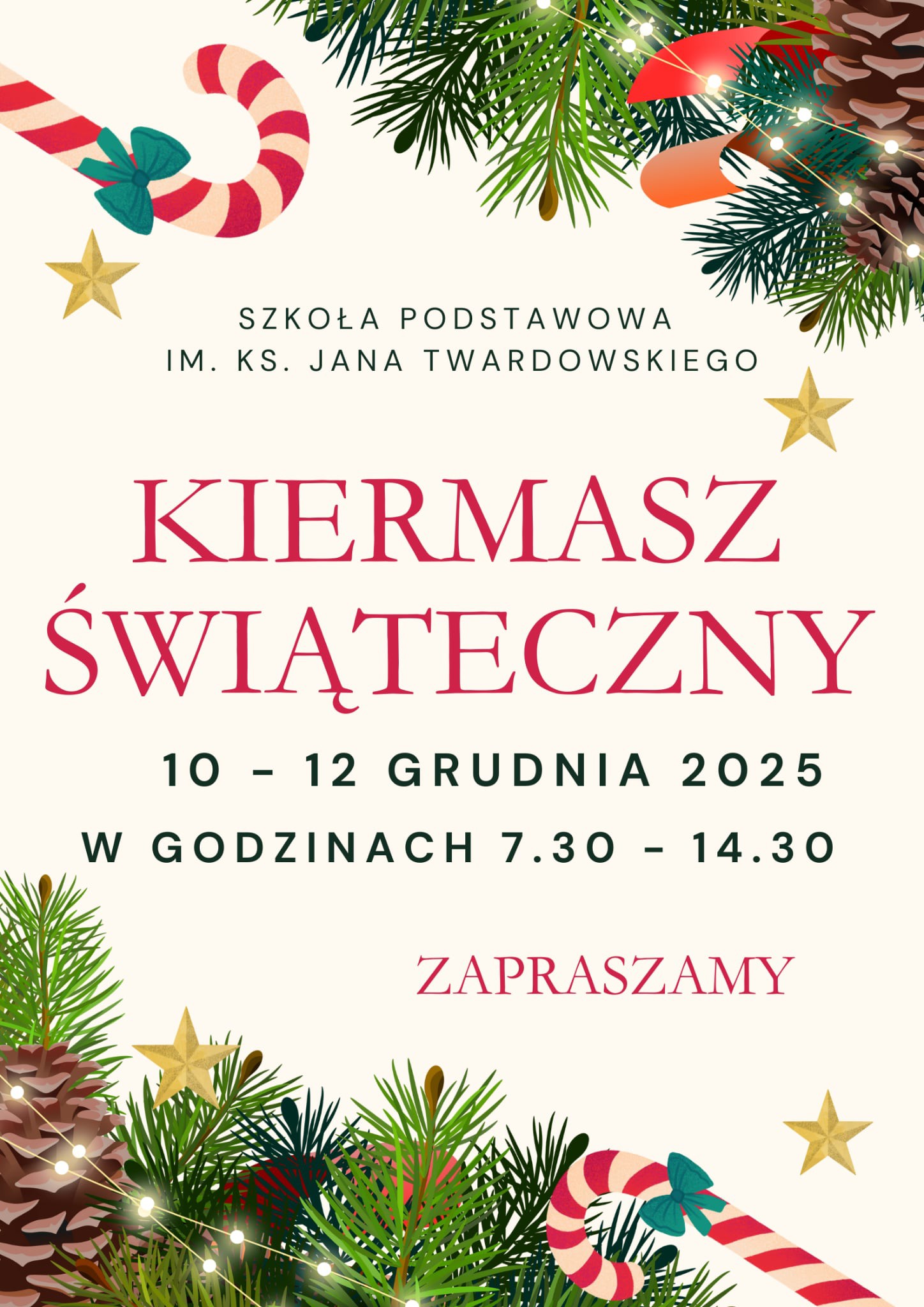 Plakat, na którym widnieje zaproszenie na kiermasz