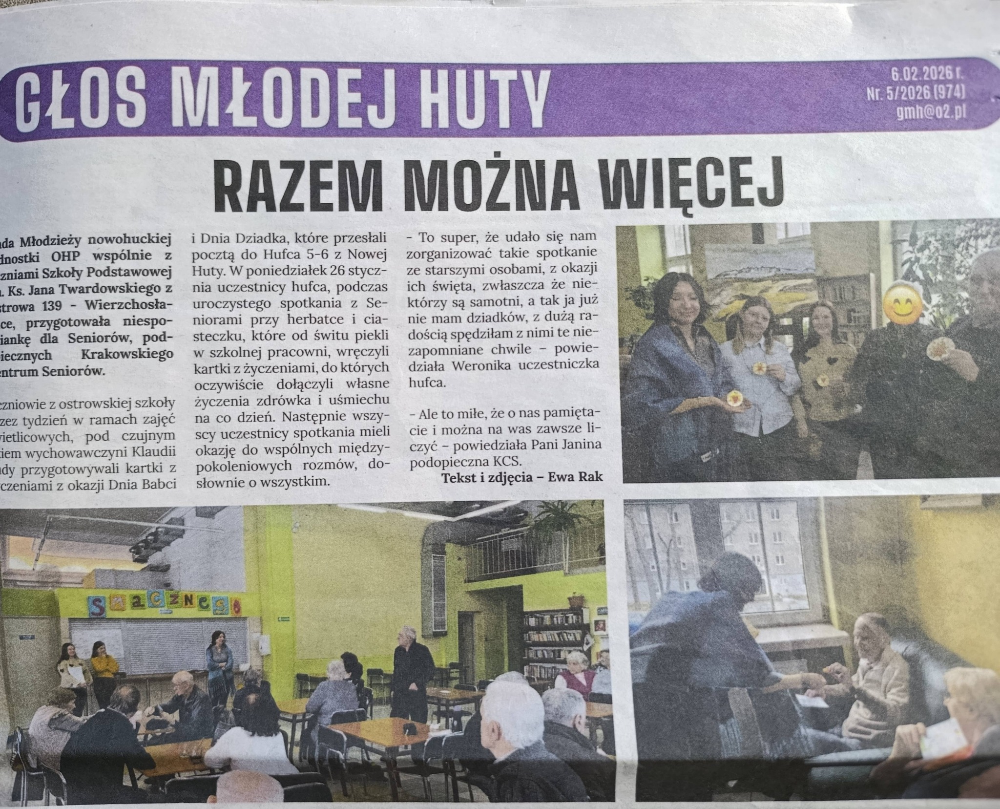 Razem można więcej, opis w gazecie o inicjatywie która odbyła się w szkole